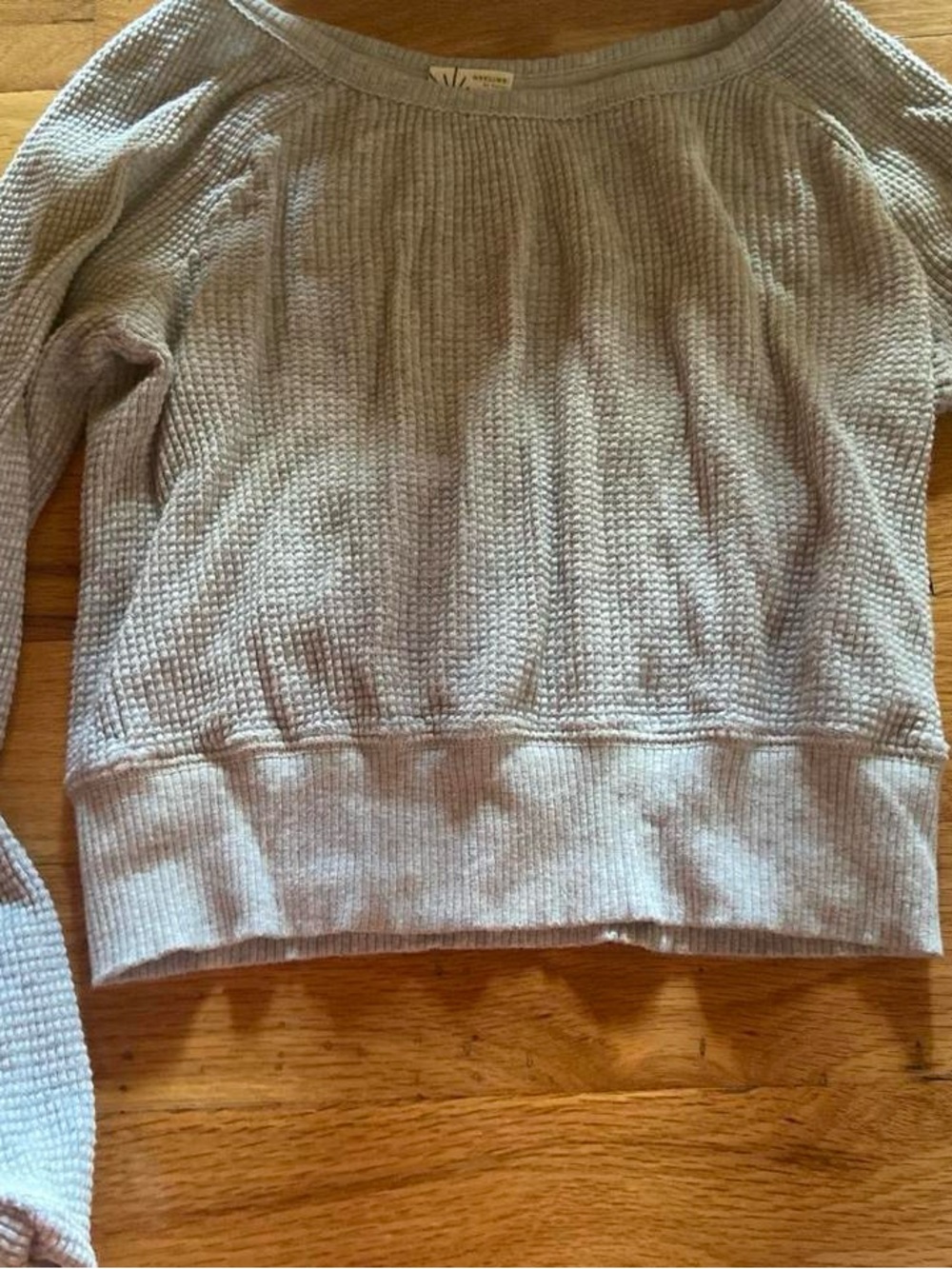 aerie Waffle-Knit Crew Sweater in Light Gray